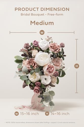 Ling's moment Pink Wedding Bouquets for Bride, Dusty Rose and Mauve Bridal Bouquets for Bride, 15 Inch Free Form Artificial Wedding Flowers Bouquets - color: Pk-dusty Rose and Mauve, size: Medium 15 Inch
