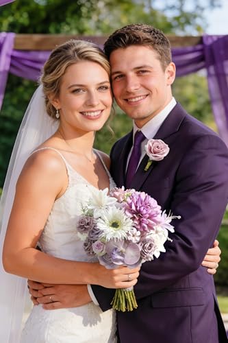 rongflower Artificial Flowers Box Silk Flowers Fake Rose for DIY Wedding Bridal Bouquet, Centerpieces, Home Decor, Floral Arrangement Decor (White Purple) - color: White Purple
