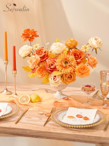 Serwalin Artificial Spring Flowers, Orange Silk Fake Flowers with Stems, Autumn Sunflower Faux Flowers for Wedding Bridal Baby Shower Party DIY Craft Home Cake Decoration - color: Orange Sunflower, size: Square