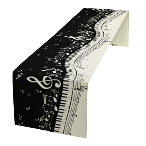 Music Table Runner,Retro Black White Piano Keys Table Runner for Home Indoor Outdoor Kitchen Holiday Party Wedding Decor 13x36 Inch - color: Music-3, size: 13x36in