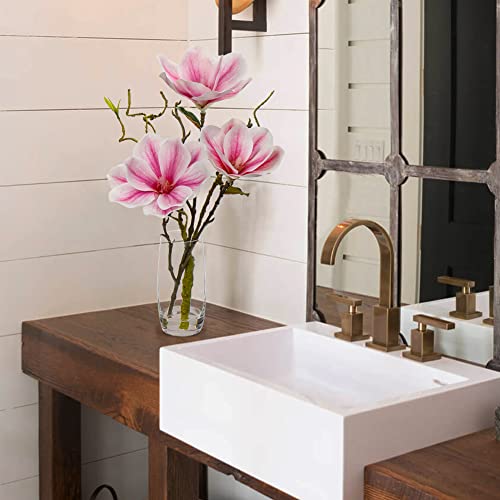 DILATATA Faux Flowers in Vase 15.4" Magnolias Flowers Arrangement with Faux Water Real Touch Flowers for Wedding Table Centerpiece Home Decor, Pink - color: Pink-magnolia