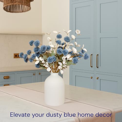 Faux Dusty Blue Flowers, Blue and White Floral Stems For Centerpieces, Fake Mums Artificial Flowers, Flores Azules Artificiales Para Decoracion, Long Stems For Vases, DIY Silk Floral Arrangements - color: Blue