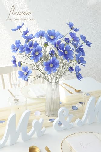Floroom 5 Pcs Artificial Flowers Royal Blue Fake Cosmos Faux Silk Flower for Indoor Home Decor, Party Arrangements, Wedding Bouquets, Floral Table Centerpieces, and Decorations - color: Royal Blue