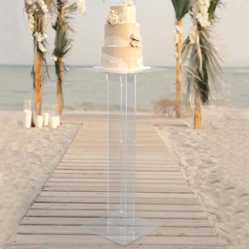 Efavormart 46" Heavy Duty Acrylic Wedding Display Stand with Square Bases, Clear Plexiglass Flower Pedestal Stand - 10mm Thick Plate - size: 46"