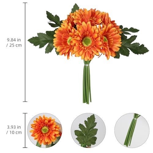 IPOPU 14 Pcs Artificial Gerbera Daisy Flowers 2 Bundles Orange Fake Daisy with Stems Faux Silk Daisy Flowers for Wedding Bridal Bouquet Party Floral Arrangements Home Decoration (Orange) - color: Orange