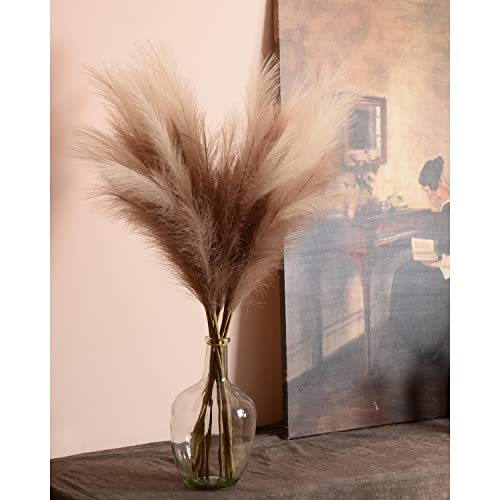 Faux Pampas Grass, 9 PCS 37''/3.1FT Tall Fluffy Fake Pompas Floral, Large Artificial Pompous Grass Branches for Floor Vase Fillers, Boho Farmhouse Room Wedding Decor (Mixed Color) - color: Mixed