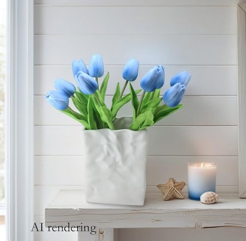 Artificial Flowers 10 Heads Mini Real Touch Artificial Tulip for Home Wedding Party Centerpiece Decoration (Mixed Blue) - color: Mixed Blue
