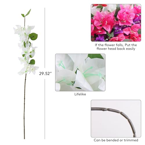HCTCPALS Artificial Flowers for Outdoors 10 Pcs Bougainvillea Plant Realistic Silk Fake Flowers for UV Resistant Faux Plants Outdoor Indoor Outside Front Porch Hanging Planter Decoration-30” White - color: Bougainvillea White