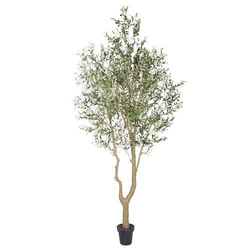 Nafresh Majestic Faux Olive Tree，10ft（120in） Realistic Potted Silk Artificial Olive Tree， Fake Olive Trees Indoor with Green Leaves and Big Fruits for Home Office Living Room Stairs Patio Decor. - size: 10ft