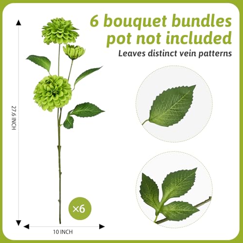 INXUGAO Artificial Flowers for Vase,6 Bunches Fake 27.5“ Green Long Stems Silk Pompon Dahlia for Indoor Outdoors Home Decor, Front Door Porches Yard Patio Garden Planters - color: Green