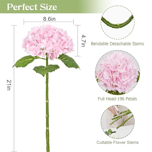 Waipfaru 21" Real Touch Hydrangea Artificial Flowers with Long Stem & Leaves, Full Latex Faux Hydrangea Flowers for Home Decor Party Floral Arrangements Wedding Bouquets Centerpieces(Pink, 3Pcs) - color: Pink, size: 3pcs
