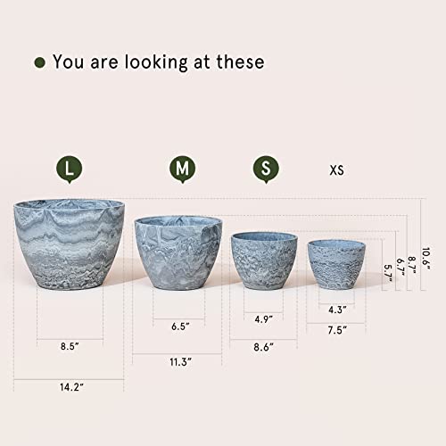 LA JOLIE MUSE 14.2/11.3/8.6 Inch Round Planter,Indoor/Outdoor Large Planters Set of 3,Grey Plant Container with Drain Holes,Tree Flower Plant Pots for Patio and Deck