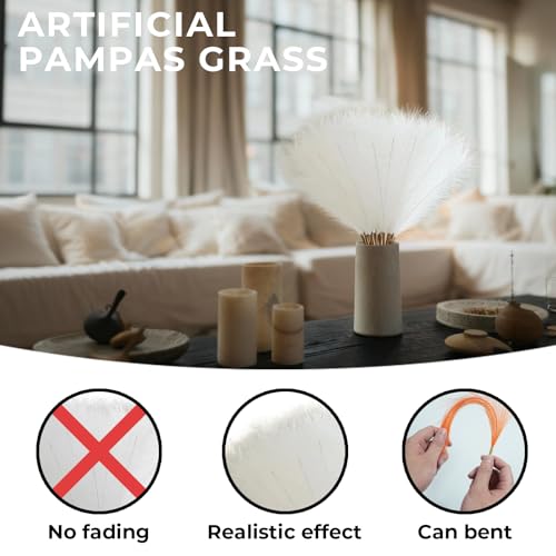 40pcs White Artificial Pampas Grass 21.6" Faux Dried Flowers Pompas Grass Bouquet Flower Arrangement and Vase Filler for Gothic Room Decoration Wedding Party Boho Home Decor - color: White