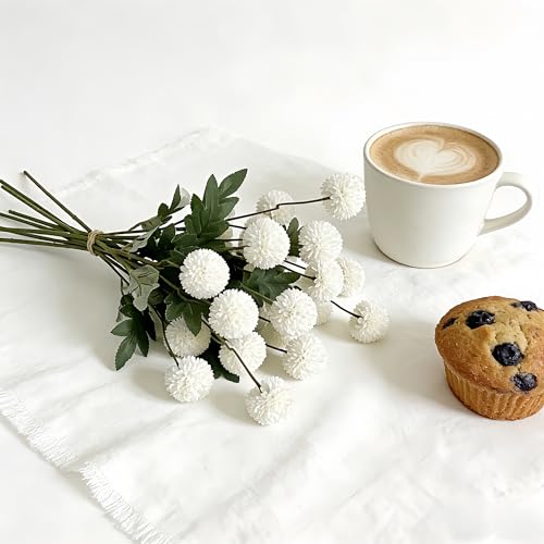5PCS White Artificial Flowers Dandelion Ball Floral Stems, 5 Head Real Touch Faux Flowers for Vase Filler Spring Home Decor Easter Decorations Farmhouse Centerpiece Wedding Arrangements - color: 5pcs White