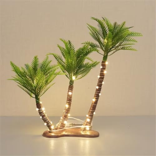 Artificial Coconut Palm Tree, 11 Inch Mini Plastic Tropical Desk Decor with Warm Light for Christmas, Wedding, Party Landscape Decoration