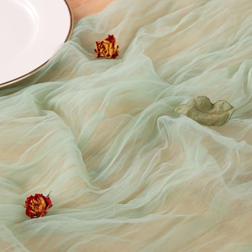 Sage Gauze Table Runner 10ft Rustic Cheese Cloth Table Runner Boho Style Decorations for Romantic Date Wedding Party Baby Shower Photography Decoration - color: Sage, size: 10 ft × 1 pc