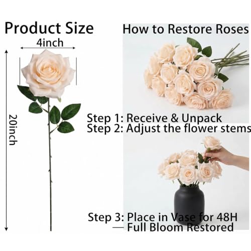 Champagne Roses Artificial Giant Flowers,50PCS 4 Inch Large Fake Roses Bulk - color: Champagne