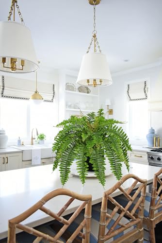 Hollyone Artificial Fern Plants in Pot 25.5" Artificial Boston Fern 31 Leaves for Outdoors & Indoor Faux Potted Plant Fake Ferns Bush Plant for Patio Garden Farmhouse Porch Home Decor Green - color: Black Pot - Green Medium