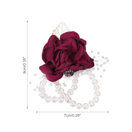 MECCANIXITY Wrist Corsage Artificial Flower Bracelets Pack of 1 Rose Wrist Bride Groom Decorative for Wedding Ceremony Prom Party Anniversary, 9x7cm Bright Pink - color: Bright Pink