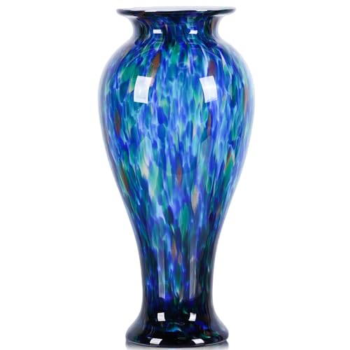 XMGZQ 20" Tall Glass Vases for Floor,Large Hand Blown Sea Glass Flowers Vase for Centerpieces,Jarrones Grandes para Sala Elegantes,for Bookshelf,Bathroom,Countertop,Indoor Office Desktop (Blue Green)