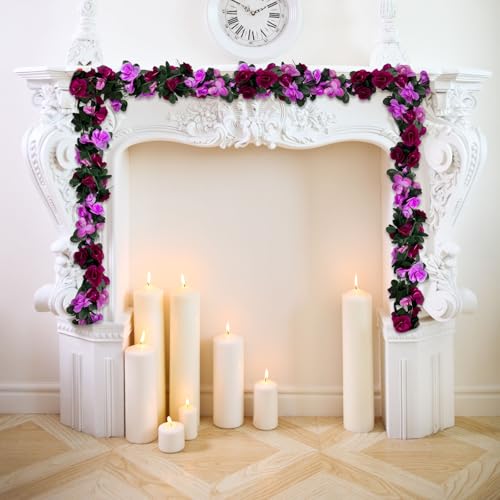8Pcs 63Ft Purple Rose Garland, Fake Flower Vines, Artificial Vine Flowers, Rose Hanging Garland for Party Wedding, Garden, Room Table, Christmas, Backdrop Wall Arch Decor - color: Purple, size: 8Pcs-63Ft