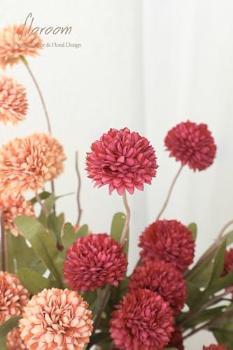 Floroom 9pcs Dark Red Burnt Orange Mix Faux Silk Mums Artificial Flowers, Bulk Fake Small Mini Chrysanthemums with Stems for DIY Wedding Centerpieces Floral Arrangements Vase Fillers Home Decorations - color: Warm Glow Red, size: 9pcs