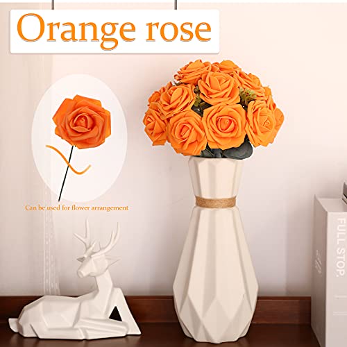 Syhood Artificial Foam Rose Flowers Vintage Fake Roses DIY Bouquets with Leaves and Stems for Wedding Bridal Shower Party Centerpieces Home Romantic Decor(Orange,50 Pieces) - color: Orange