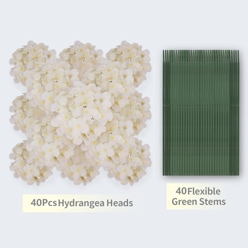 40 PCS Champagne Silk Hydrangea Flowers, Detachable Heads + 8-Inch Wired Stems, Full 6 Inch Faux Hydrangea Heads for Wedding Centerpieces, Glam Decor & Pollen-Free Decor - color: Champagne(no Accessories)