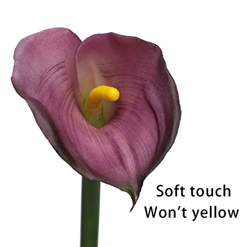 DUYONE Artificial Flowers Calla Lilly 25.6'' Large Fake Bouquet Long Stem Plants 5 Pcs for Home,Living Room,Bedroom,Dining Table,Office,Weddings Party Garden Décor(Purple) - color: (No Vase) 5pcs Purple