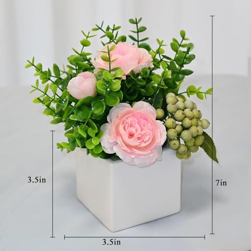 LADADA Artificial Pink Peony Bouquet in Vase, Party & Tabletop Centerpiece Decor - color: Pink+green