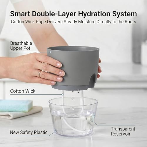 Vanavazon 6 Inch Self Watering Planter Pots for Indoor Plants, 3 Pack African Violet Pots with Wick Rope-Grey - color: Gray