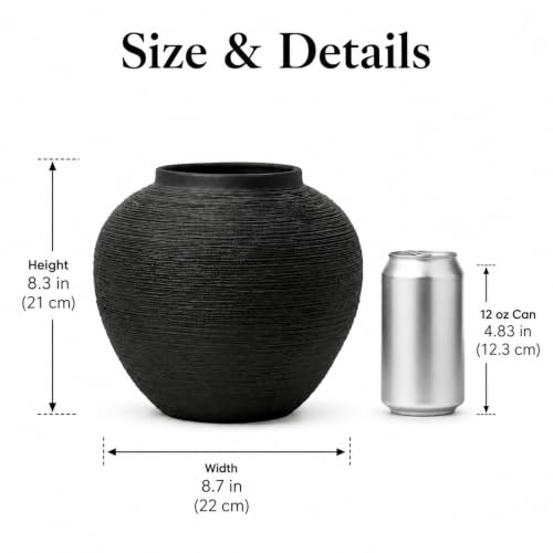 Black Vase, 8.3" Matte Black Ceramic Vase for Home Decor Centerpiece - color: Matte Black, size: 8.3in