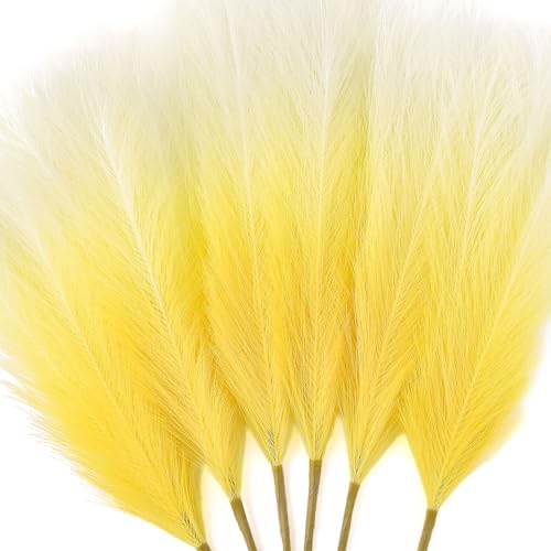 6 PCS Faux Pampas Grass Arrangement - 18"/45cm Artificial Fluffy Pompous Grass Stems for Boho Chic Home and Wedding Decor (Yellow Gradient) - color: A1- Yellow Gradient