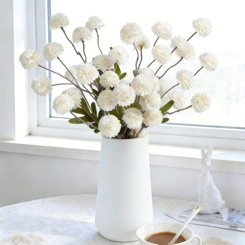 Artificial Mini Chrysanthemum Flowers 10pcs Faux Pompon Mum Stems for Vase Arrangements Home Decor Centerpiece (White) - color: White