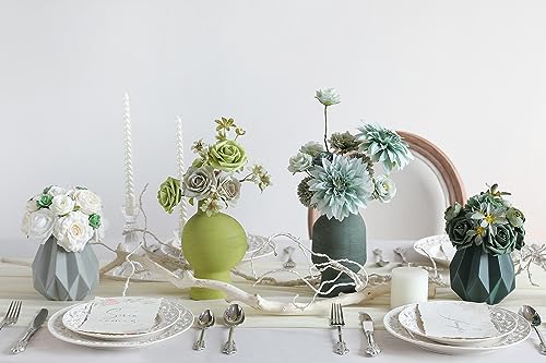 YYHUAWU Artificial Flowers Combo Set Fake Flower Leaf Box with Stems for DIY Wedding Bouquets Centerpieces Arrangements Baby Shower Party Home Decorations (Tiffany Blue & Forest Green) - color: Light Blue & Forest Green