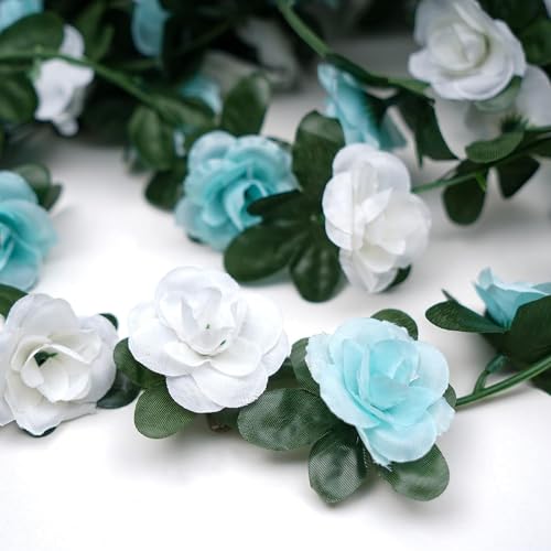 BLEUM CADE 5Pcs 41Ft Flower Garland Artificial Rose Vines for Bedroom, Cute Fake Hanging Flower Vines Floral Garland Decorations for Wedding Party Wall Room Decor Aesthetic - color: Blue & White, size: 5 Pcs