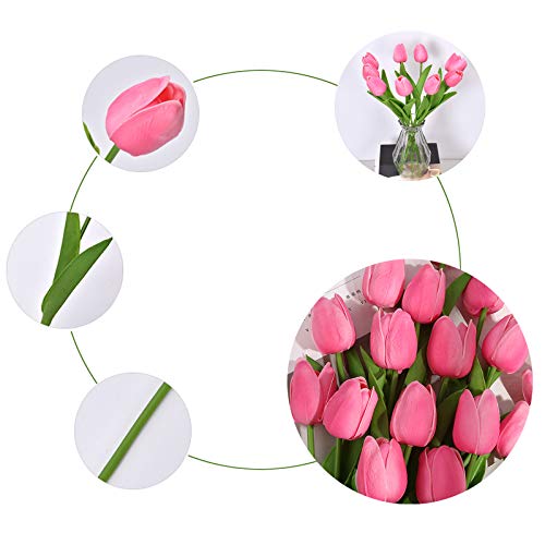 30pcs Real Touch Tulips PU Artificial Flowers, Fake Tulips Flowers for Arrangement Wedding Party Easter Spring Home Dining Room Office Decoration. (Pink, 14" Tall) - color: Pink