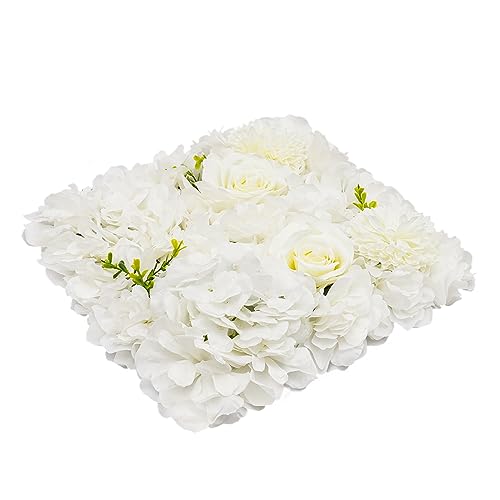 Gdrasuya10 12PCS Artificial Flower Wall Panel Wedding Backdrop Event Party Photography Flower Wall Background White Realistic Flower Wall Backdrop Faux Floral Wall Decor - color: 12pcs, White