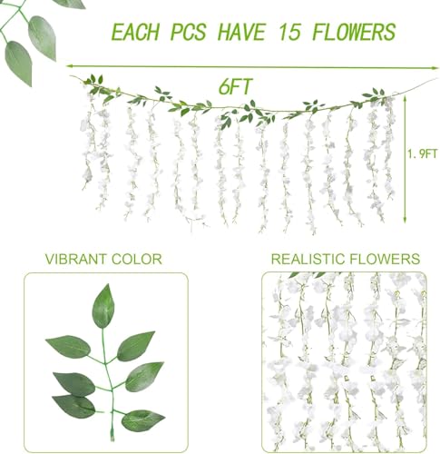 BSMYBO 30 Branches Wisteria Hanging Flowers White Artificial Wisteria Hanging Flowers Garlands Vine for Wedding Arch Party Ceremony Home Garden Backdrop Wall Decoration (2 Pack) - color: White, size: 2 Pack