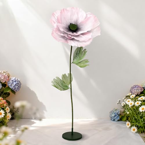 Standing Corn Poppy, Giant 5.58ft Life-Size Faux Blooms with Flexible Stem Metal Base Oversized Wedding Arch Decor,Garden Window Display (Light Pink,1) - color: Light Pink
