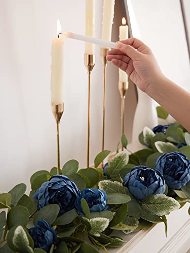 MISSPIN 2pcs Artificial Flowers Garland Eucalyptus Garland Vintage Fake Flower Peony Rose Vine Greenery Decorative Wall Hanging Plant for Wedding Arch Door Arrangement Party Decor - color: Jewel Blue