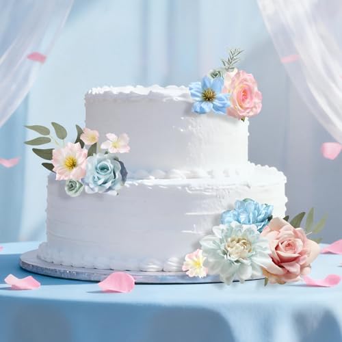 rongflower Artificial Flowers Combo Box Set Silk Flowers Fake Rose for DIY Floral Arrangements Wedding Bouquets Centerpieces Baby Shower Party Home Decorations (Blue Pink) - color: Blue Pink
