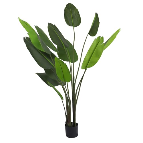 E&K 6FT Artificial Bird of Paradise Plant with Plastic Nursery Pot, Fake Banana Tree Artificial Plant Faux Palm Trees for Home Office Garden Indoor Outdoor Decor (1 Pack) - color: Bird of Paradise, size: 6ft
