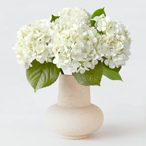 ZYTUYO 4PCS White Artificial Flowers Hydrangea 20" Real Touch Latex Faux Hydrangeas Silk Flowers with Green Leaves Stems for Short or Tall Vase Table Party Center Fake Bouquet Decor - color: White