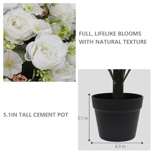 24" Artificial Potted Flowers for Outdoors Set of 2 - UV Resistant Faux White Silk Peonies with Eucalyptus Plants in Cement Pots for Outside Front Porch Home Indoor Decor - color: White, size: 24" Classic Peony