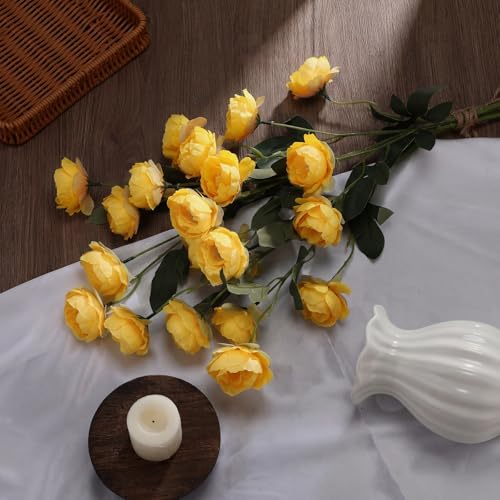 6 Pcs 32" Large Yellow Artificial Peonies Stems Flowers, Real Look Faux Silk Peony Bouquet 42 Heads Total for Vase Filler, Farmhouse Rustic Neutral Home Decor, Wedding Centerpieces - color: Yellow
