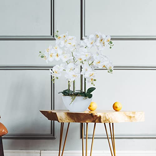 Ziwon Artificial Orchid Flowers & Plants Potted in Ceramic Pot, White Faux Phalaenopsis Orchids for Table Centerpiece, Realistic Fake Flower Arrangement for Home Office Decor Indoor - color: White & White 02