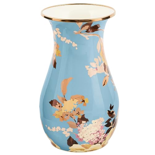MACKENZIE-CHILDS Tall Enamel Vase, Unique Flower Vase Decor for Living Room, Wild Rose Slate - color: Slate Wild Rose