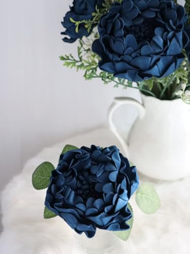 Artificial Flowers 16PCS 4" Navy Blue Blooming Peonies Fake Roses with Stem for DIY Wedding Bouquets Centerpieces Baby Shower Party Home Decorations - color: Navy Blue