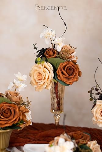 Terracotta Wedding Centerpieces Flowers Set of 6 Mini Bridesmaid Bouquets Pre-Made Flowers for Fall Wedding Decorations Artificial Flowers - color: Terracotta